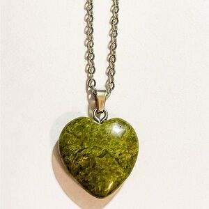 Green Serpentine Gemstone Heart Necklace
